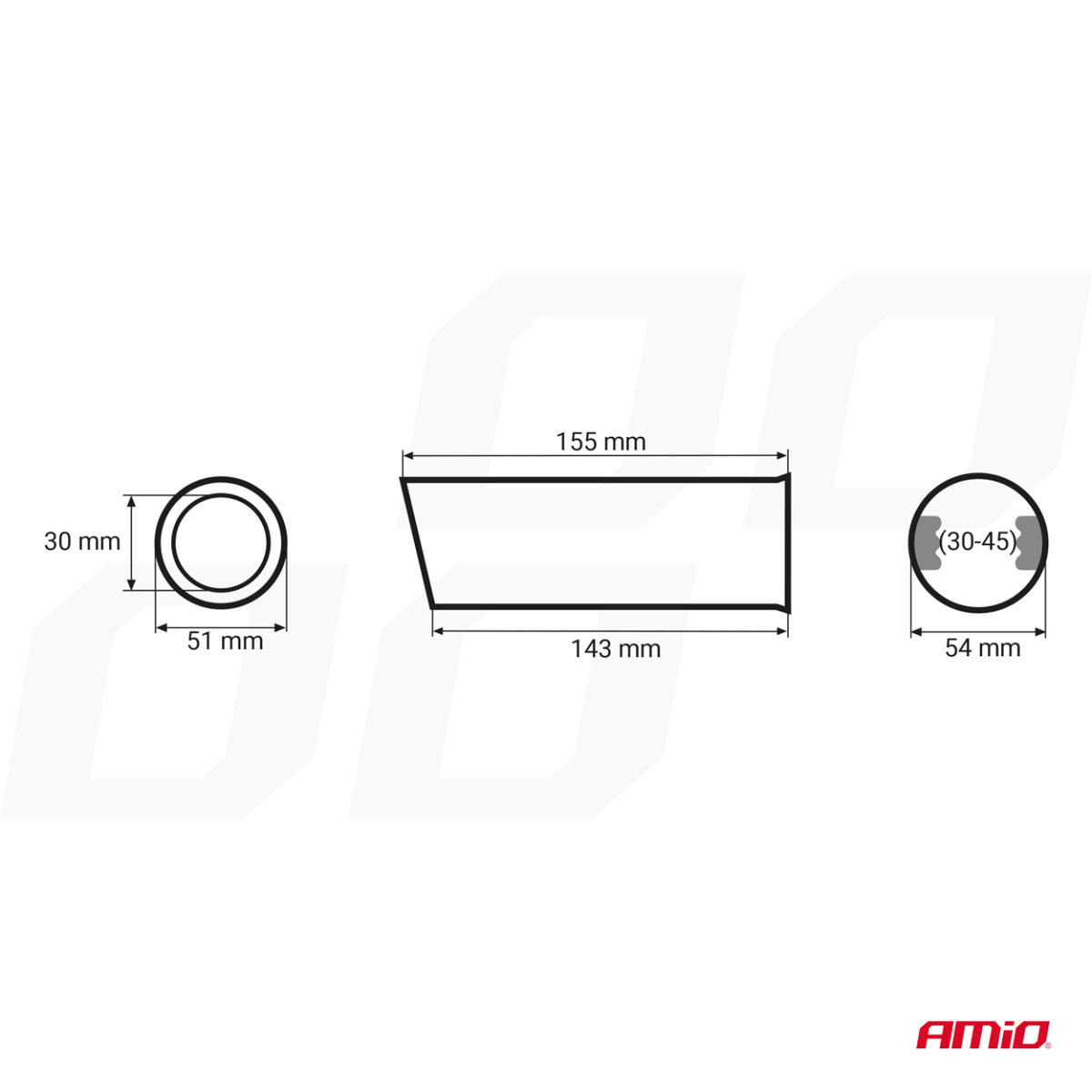 Muffler tip 30-45 mm, stainless steel, chrome plated, AMIO-01302