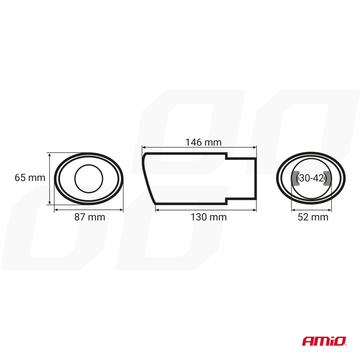 Muffler tip 30-42 mm, stainless steel, chrome plated, AMIO-01303
