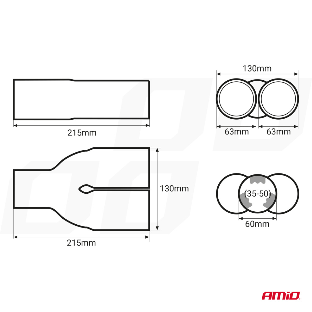 Muffler tip 35-50 mm, stainless steel, chrome plated, AMIO-01304