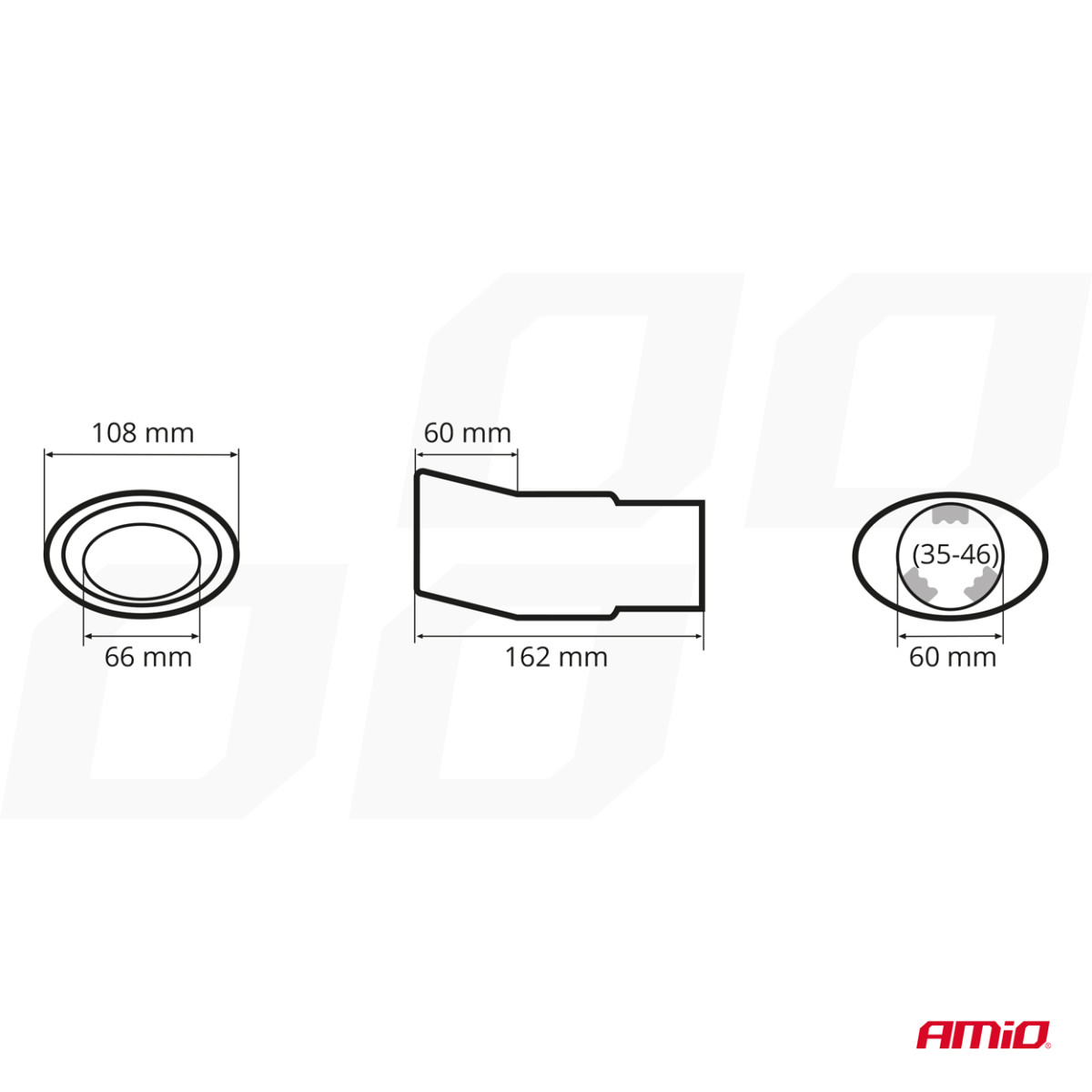 Muffler tip 35-46 mm, stainless steel, chrome plated, AMIO-01305