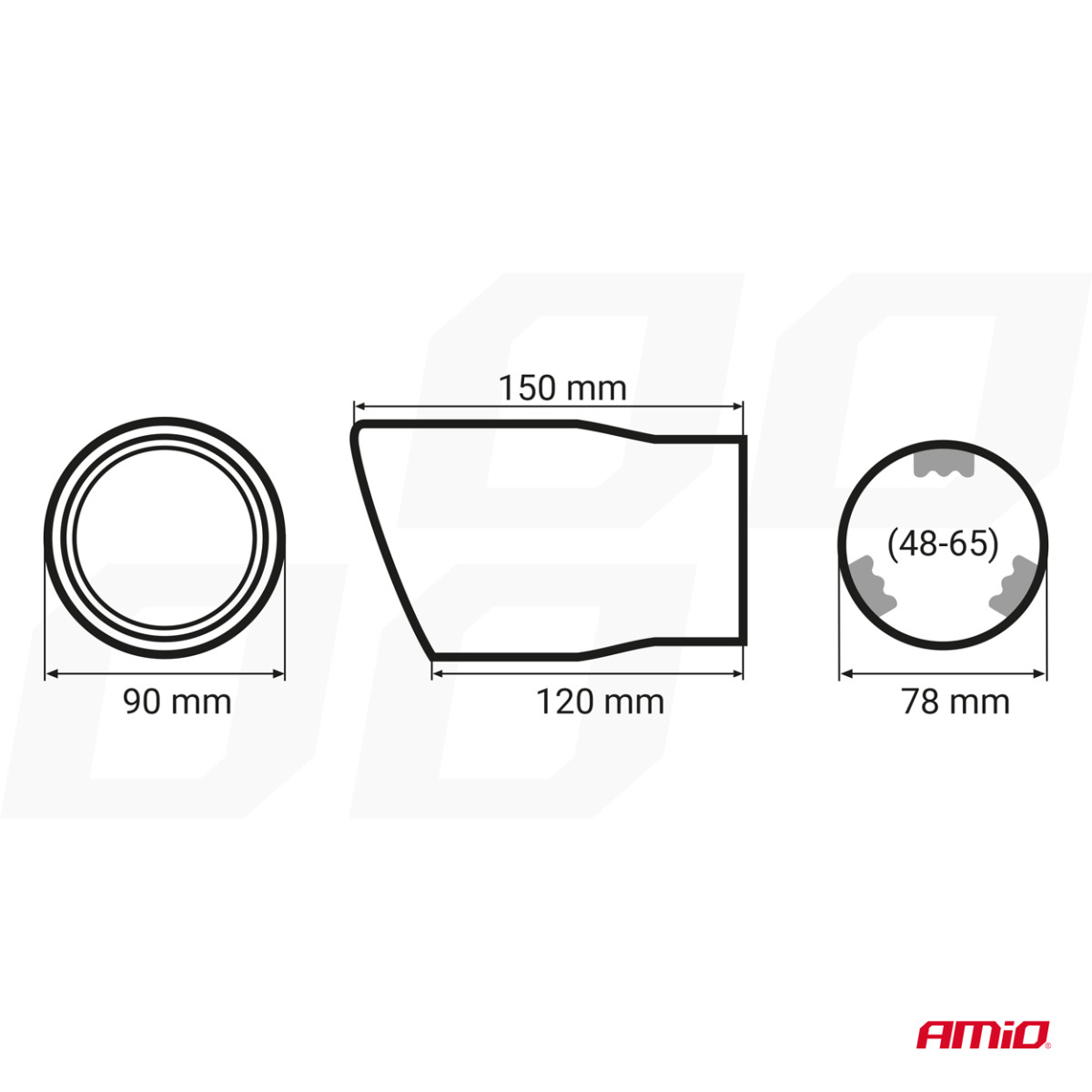 Muffler tip 48-65 mm, stainless steel, chrome plated, AMIO-01307