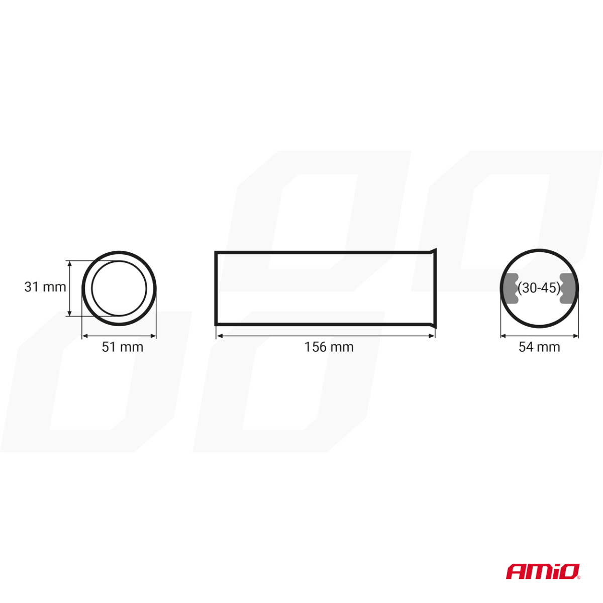 Muffler tip 31-45 mm, stainless steel, chrome plated, AMIO-01309