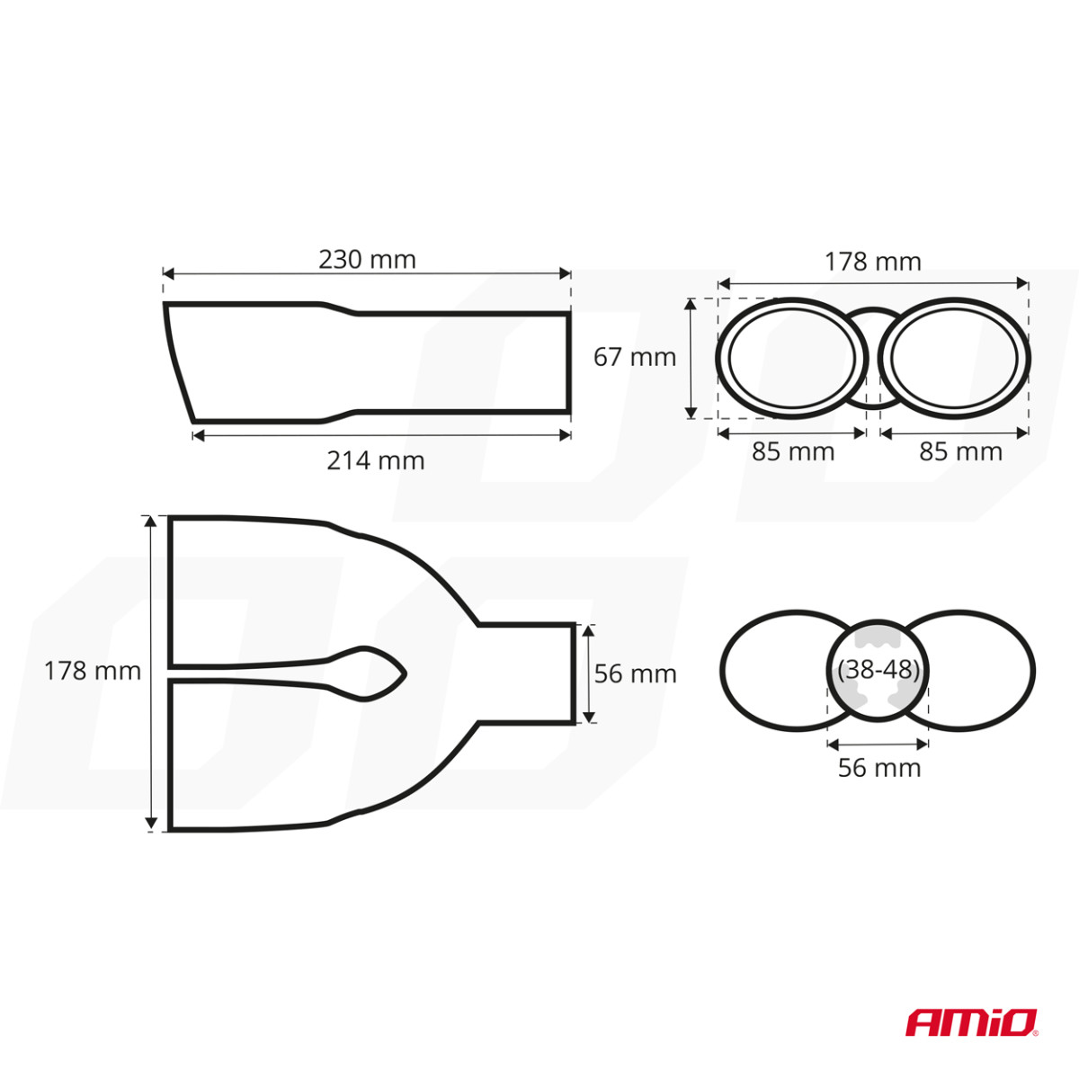 Muffler tip 38-48 mm, stainless steel, chrome plated, AMIO-01310