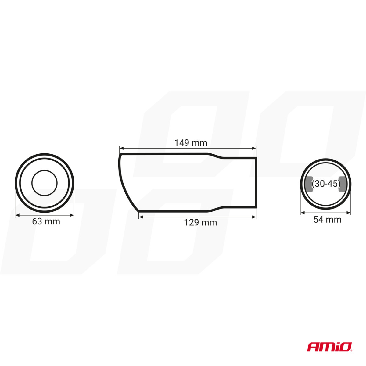 Muffler tip 32-44 mm, stainless steel, chrome plated, AMIO-01311