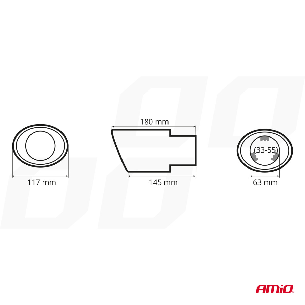 Muffler tip 33-55 mm, stainless steel, chrome plated, AMIO-01314