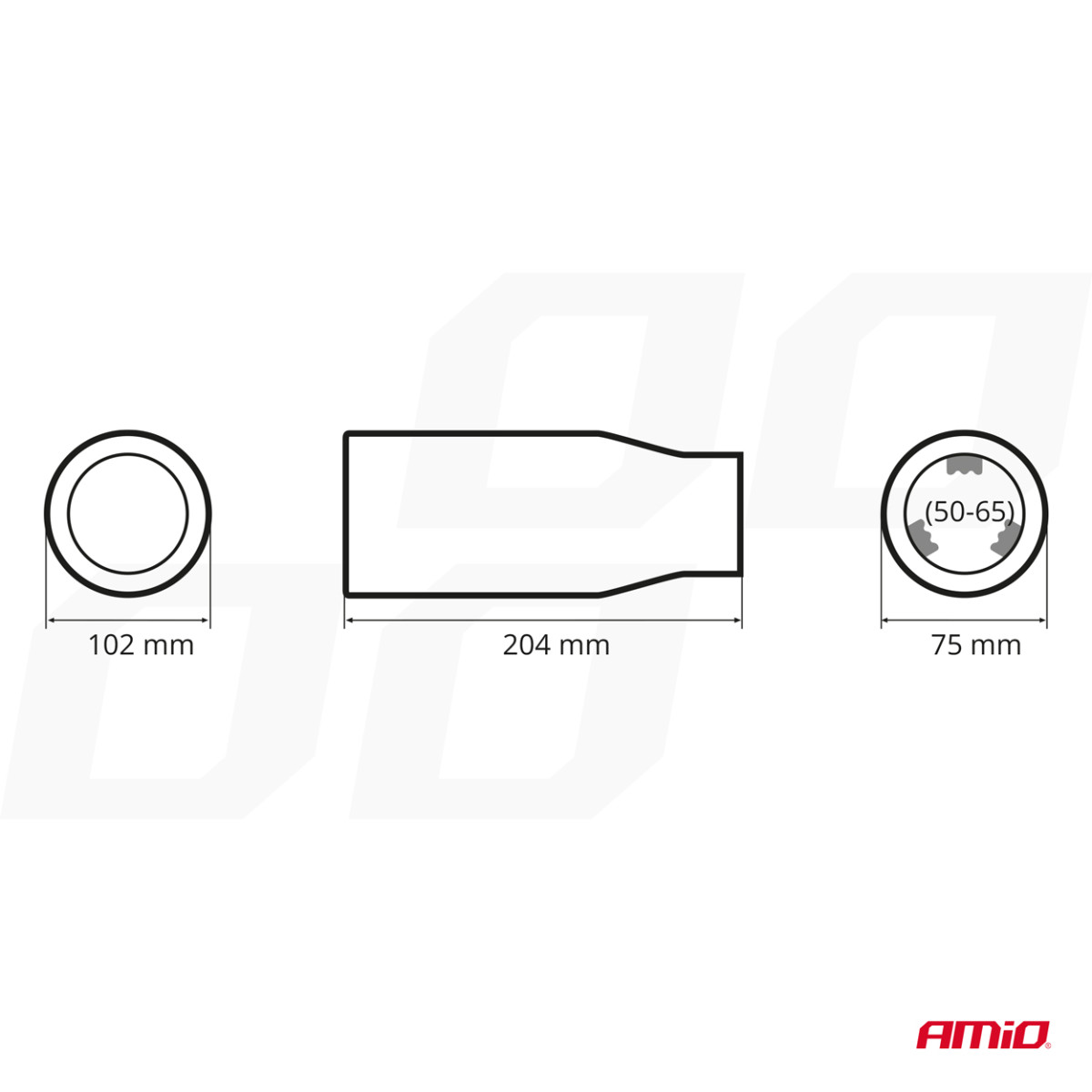 Muffler tip 50-65 mm, stainless steel, chrome plated, AMIO-01318