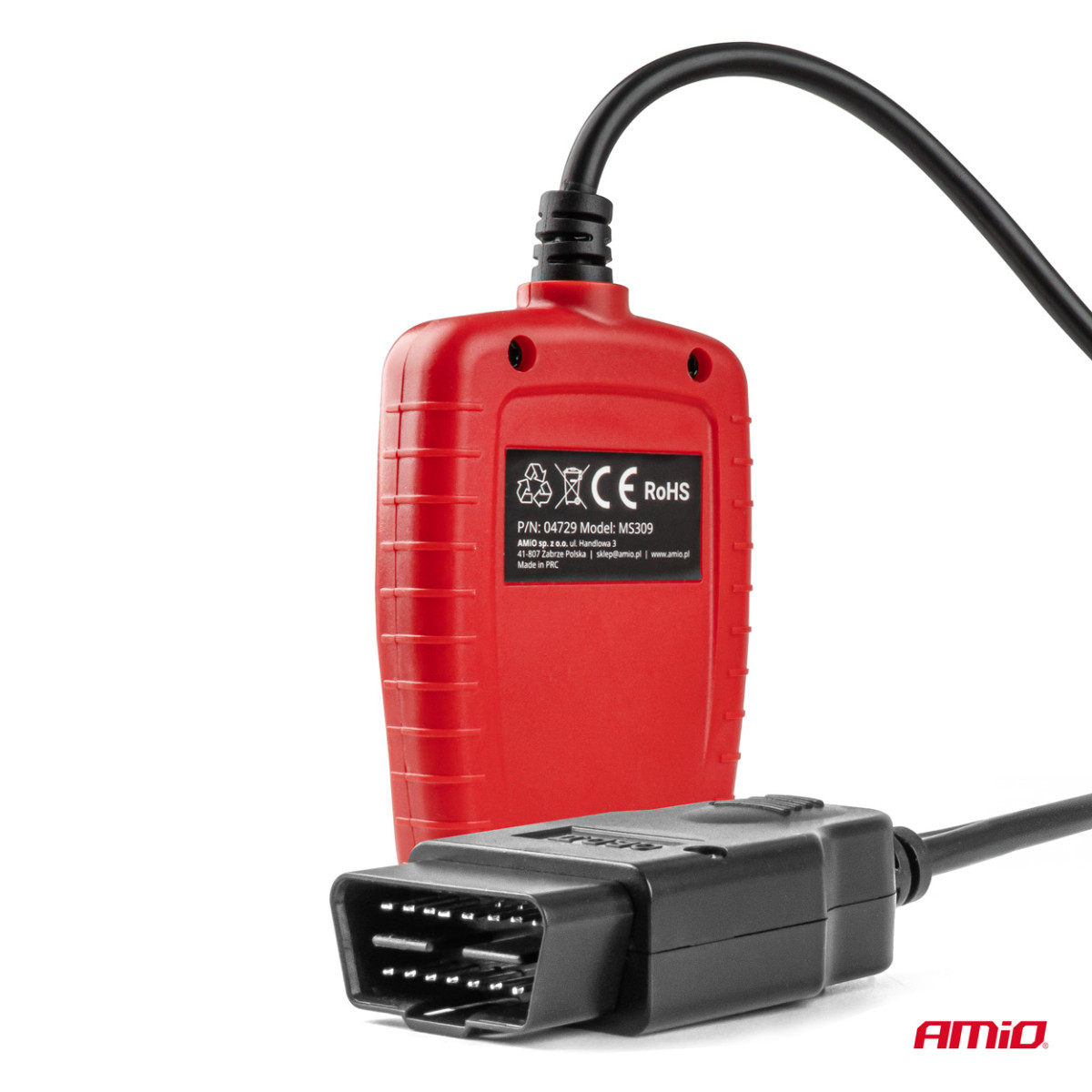 OBD2 diagnostic scanner AMIO-04729, 110.3×69.5×20.2 mm