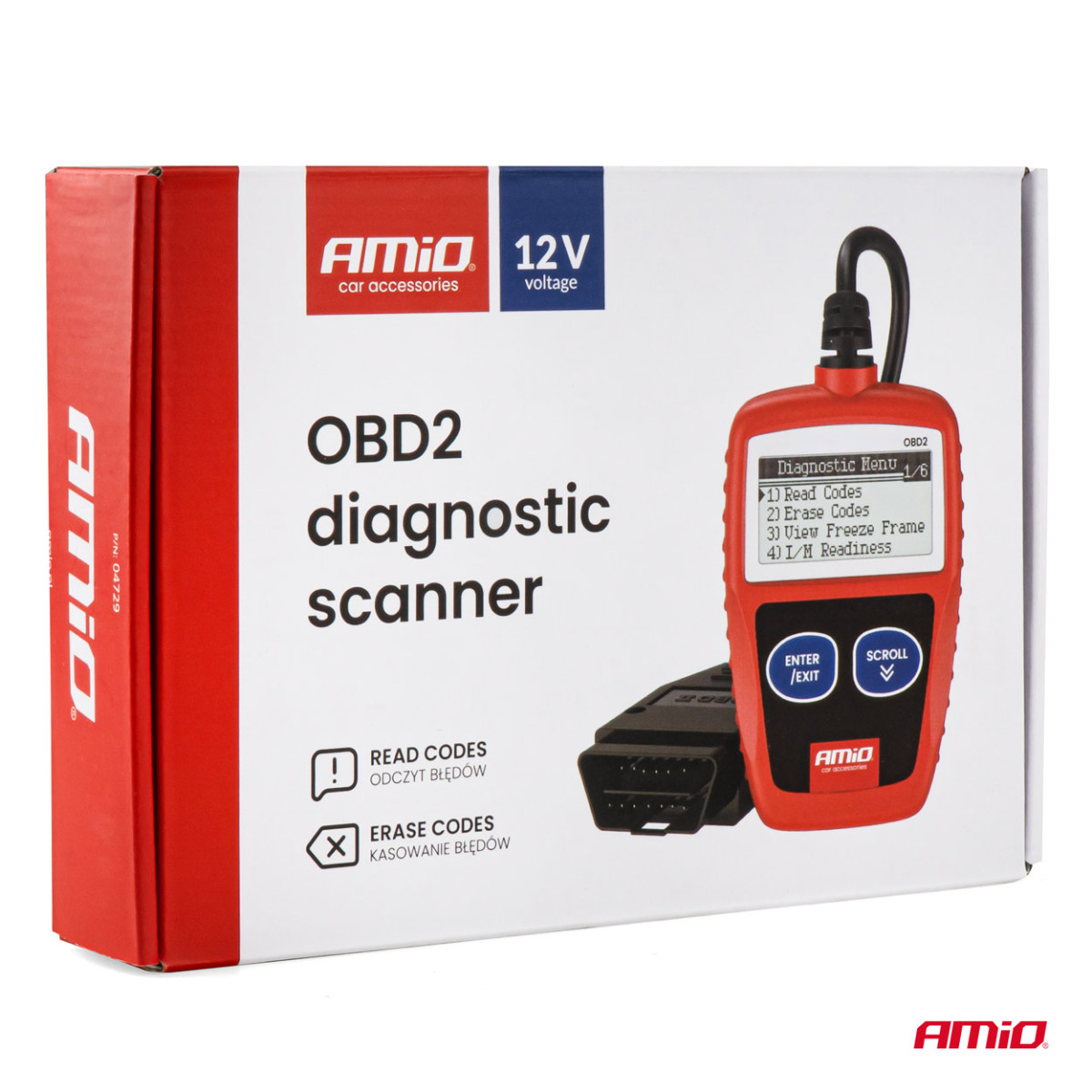 OBD2 diagnostic scanner AMIO-04729, 110.3×69.5×20.2 mm