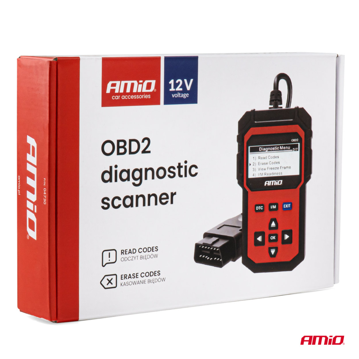 OBD2 diagnostic scanner AMIO-04730, 155×85×25 mm