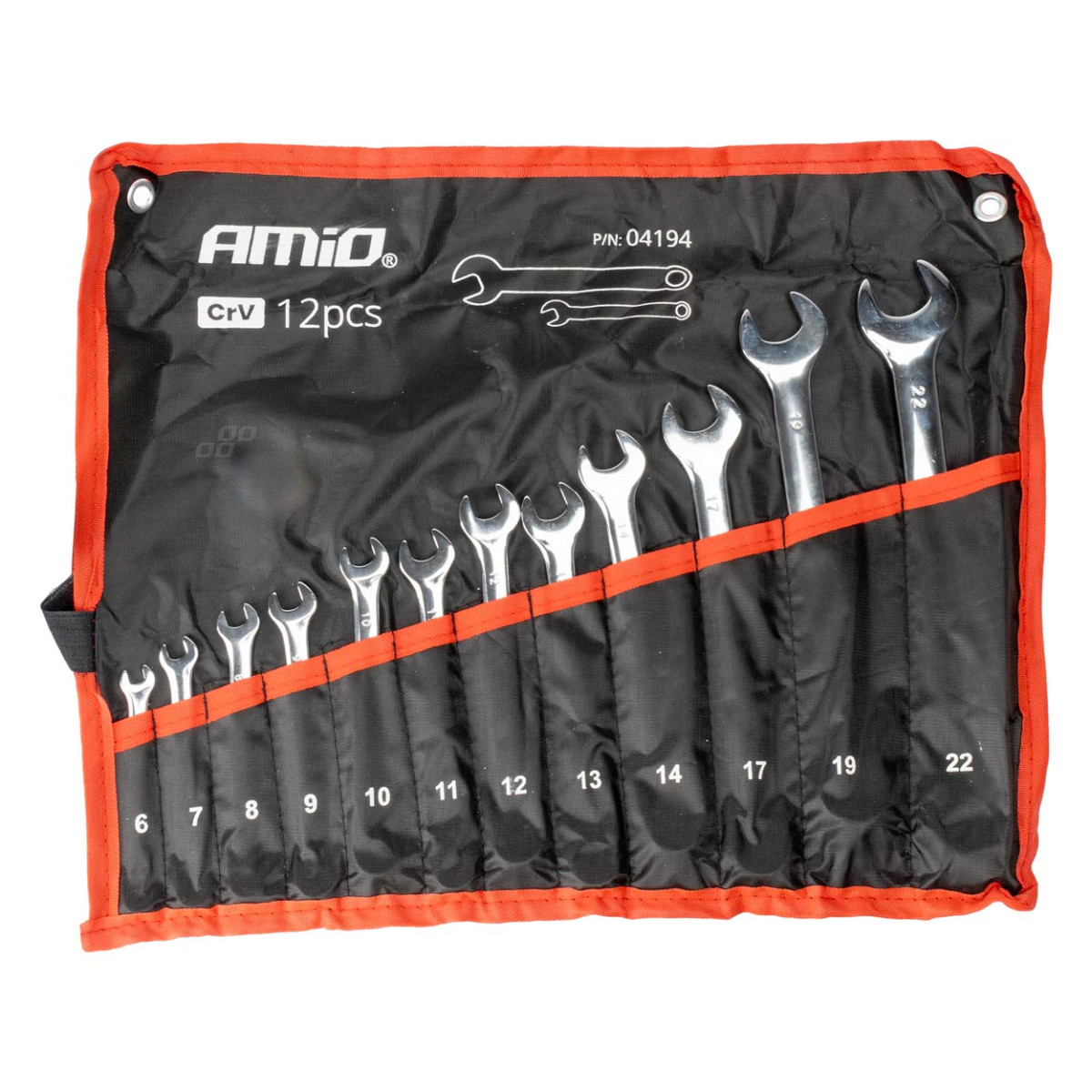 Set of ring and flat wrenches, 12 pcs., 6-22 mm, CRV AMIO-04194