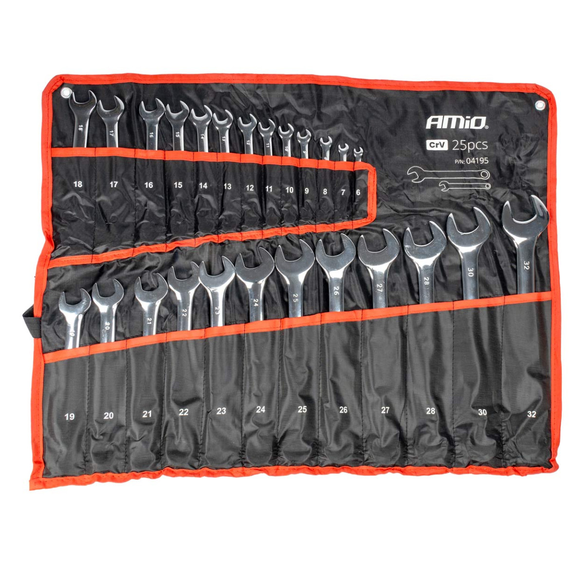 Set of ring and flat wrenches, 25 pcs., 6-32 mm, CRV AMIO-04195