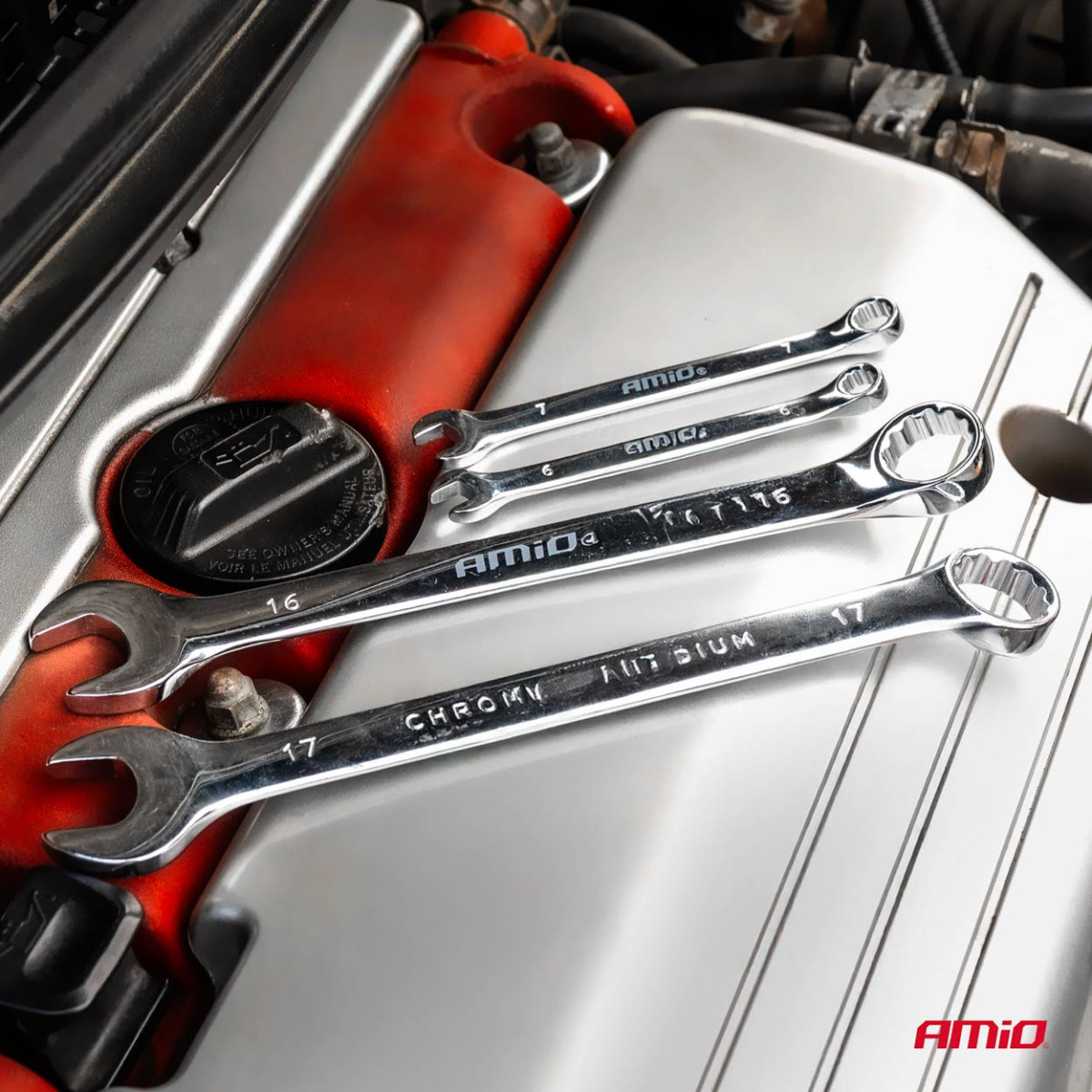 Set of ring and flat wrenches, 25 pcs., 6-32 mm, CRV AMIO-04195