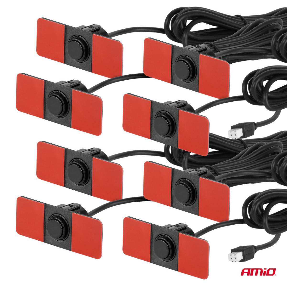 Parking assistance system with sound signal, 8 black sensors, internal mounting 16.5 mm AMIO-02254
