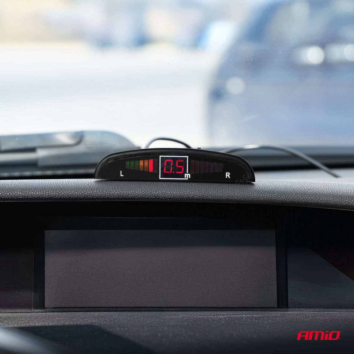 Parking assistance system LED, 4 silver sensors 22 cm AMIO-01564