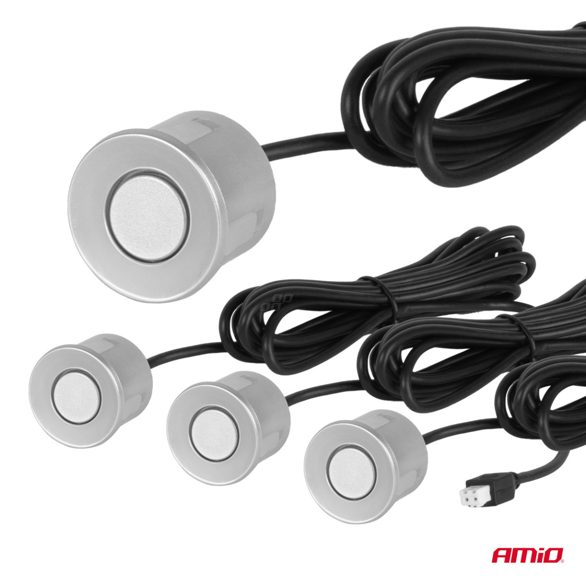 Parking assistance system LED, 4 silver sensors 22 cm AMIO-01564