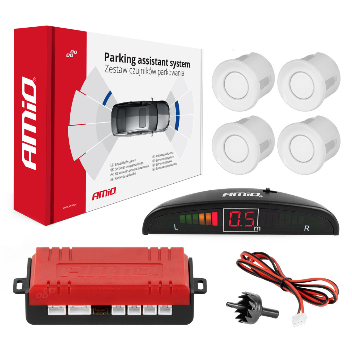 Parking assistance system LED, 4 white sensors 22 mm AMIO-01566