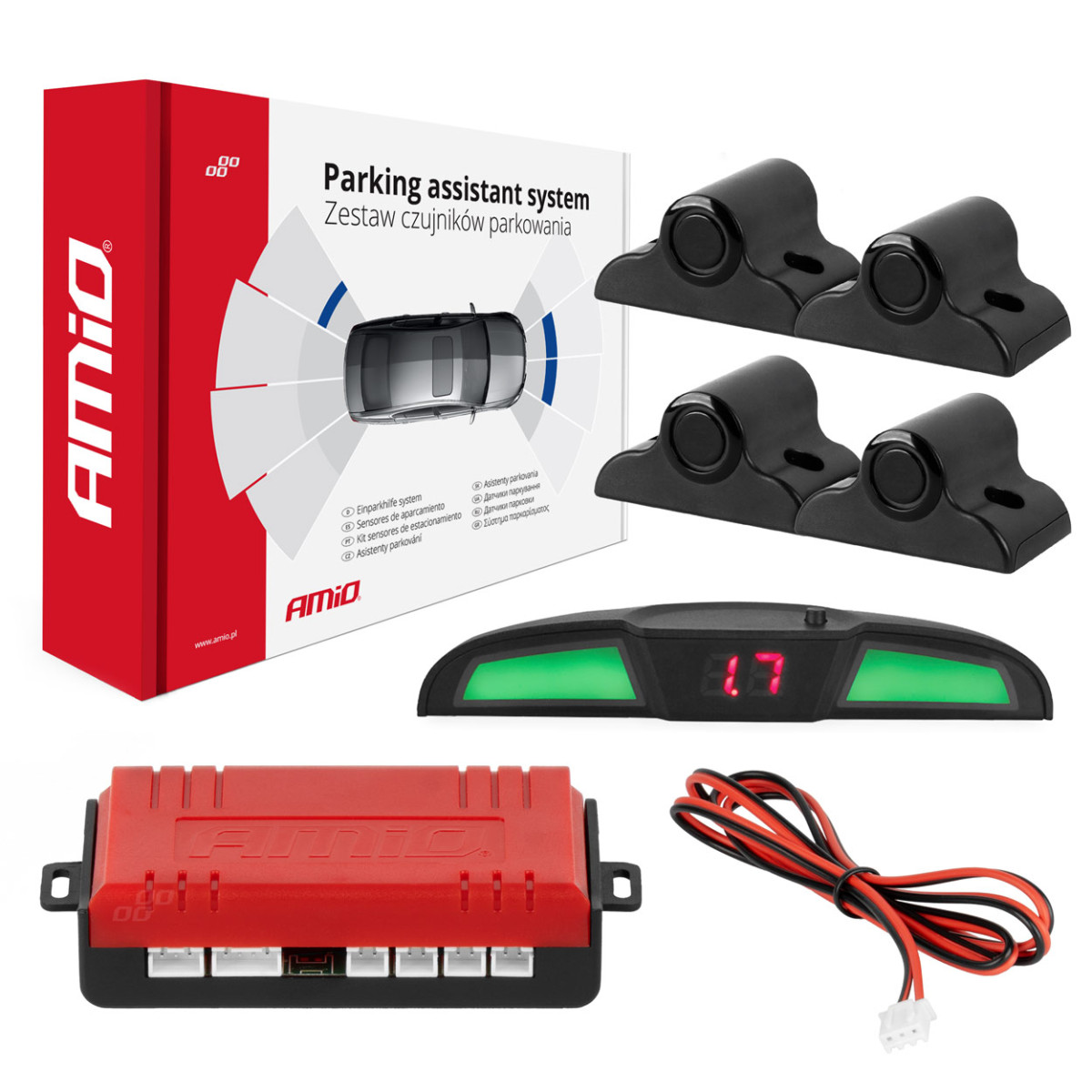 Parking assistance system LED COB, 4 black sensors 19 mm, for trucks AMIO-02286