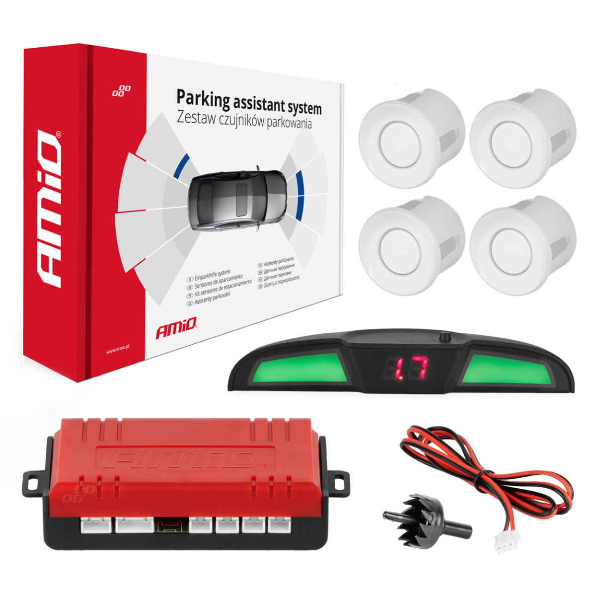 Parking assistance system LED COB, 4 white sensors 22 mm AMIO-02283