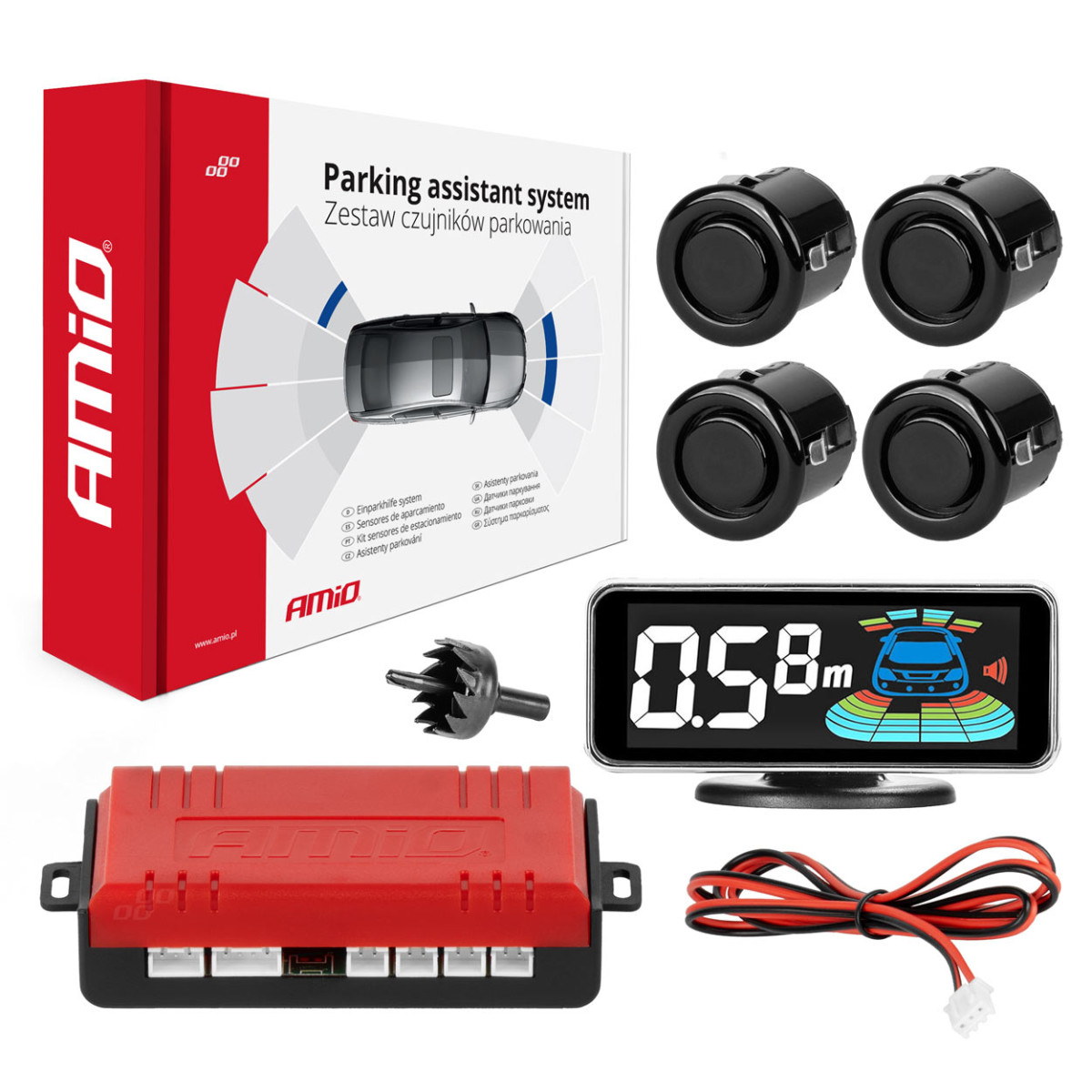 Parking assistance system LED-GRAF 3D, 4 black sensors GOLD 18 mm AMIO-03186