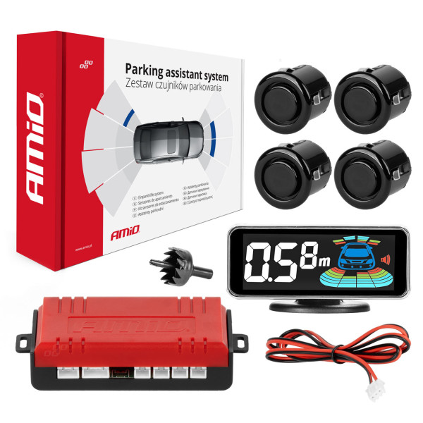 Parking assistance system LED-GRAF 3D, 4 black sensors GOLD 18 mm AMIO-03186