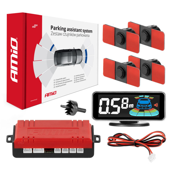 Parking assistance system LED-GRAF 3D, 4 black sensors 16.5 mm, internal installation AMIO-03190