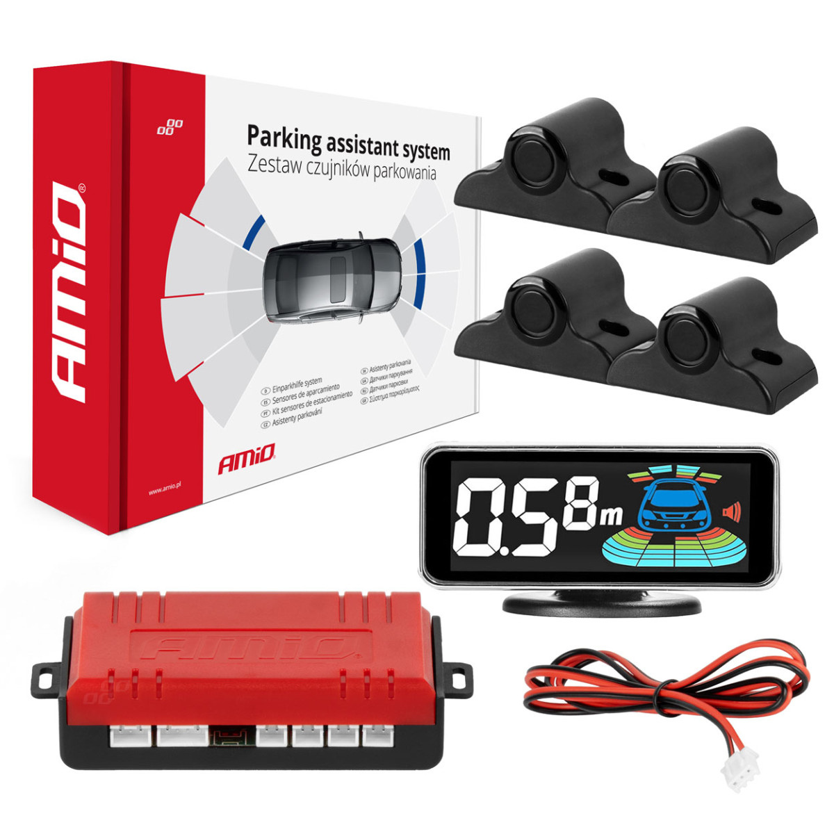 Parking assistance system LED-GRAF 3D, 4 black sensors 19 mm, for trucks AMIO-03189