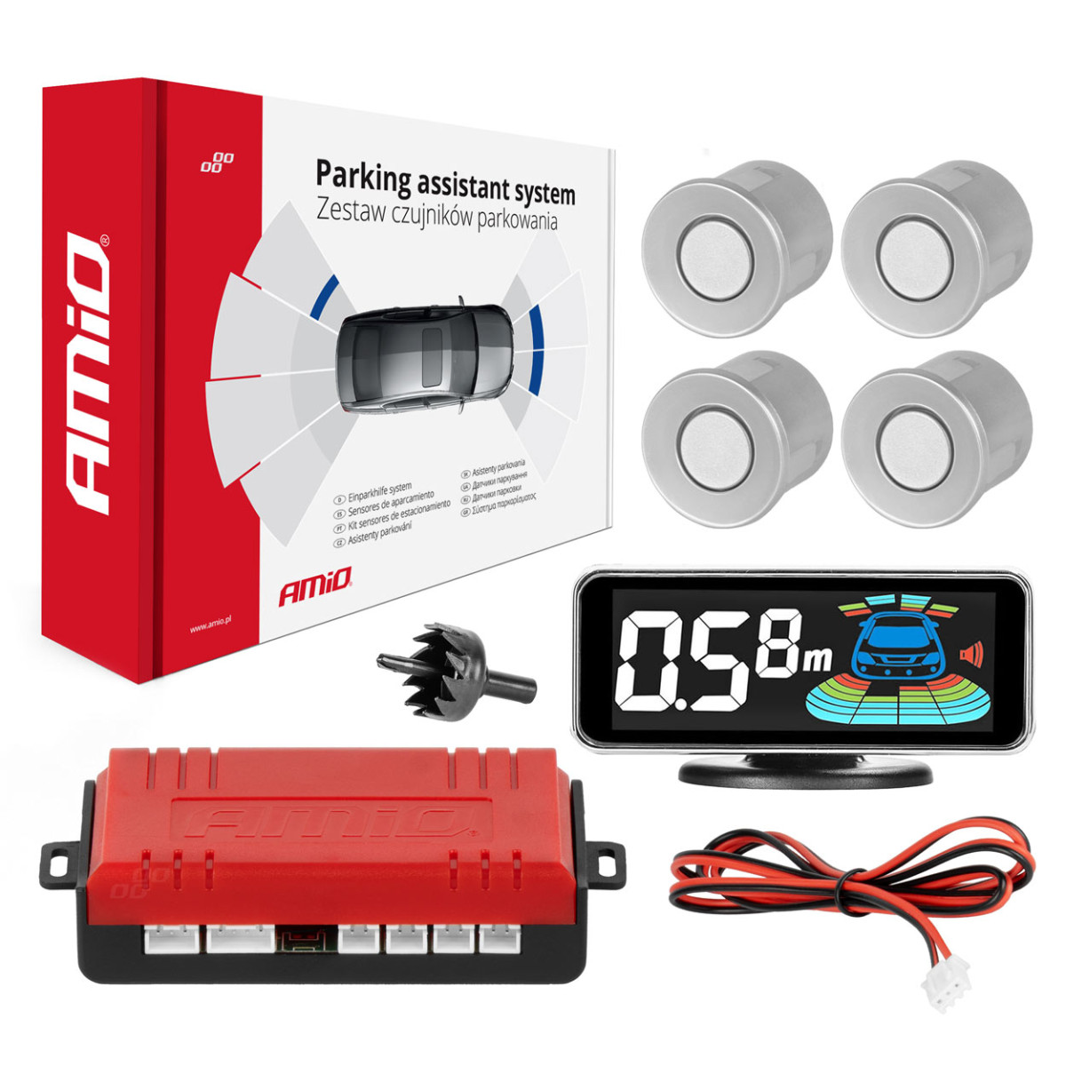 Parking assistance system LED-GRAF 3D, 4 silver sensors 21.5 mm AMIO-03187