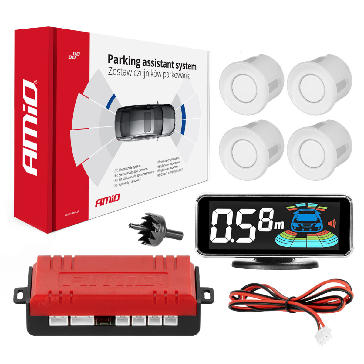 Parking assistance system LED-GRAF 3D, 4 white sensors 21.5 mm AMIO-03188