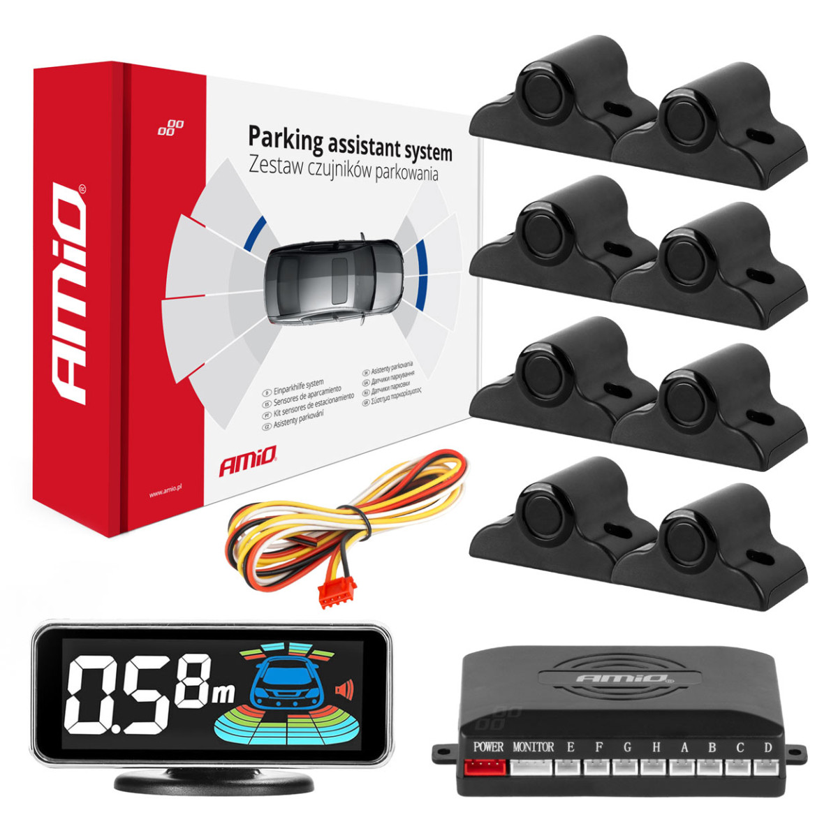 Parking assistance system LED-GRAF 3D, 8 black sensors 19 mm, for trucks AMIO-03195