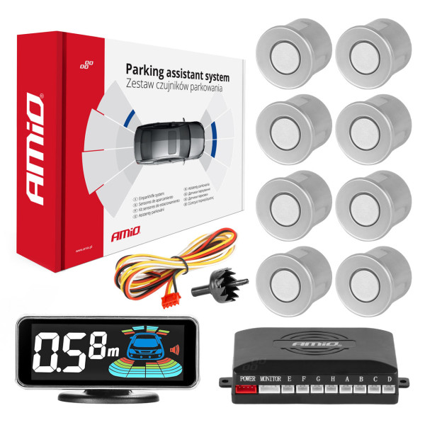 Parking assistance system LED-GRAF 3D, 8 silver sensors 21.5 mm AMIO-03193
