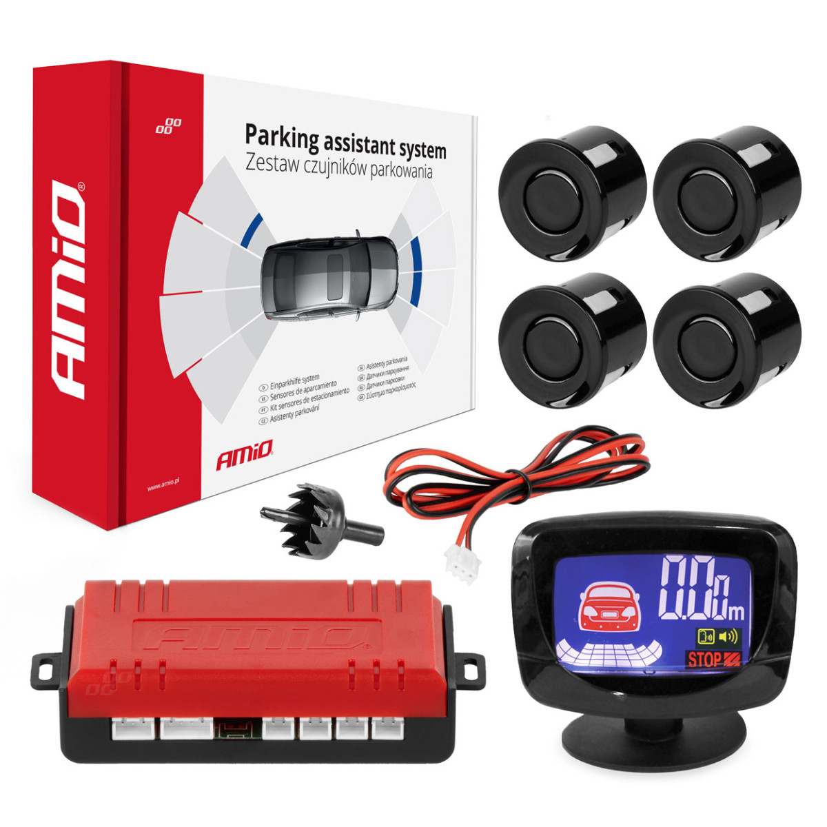 Parking assistance system LED-GRAF, 4 black sensors 22 mm AMIO-01562