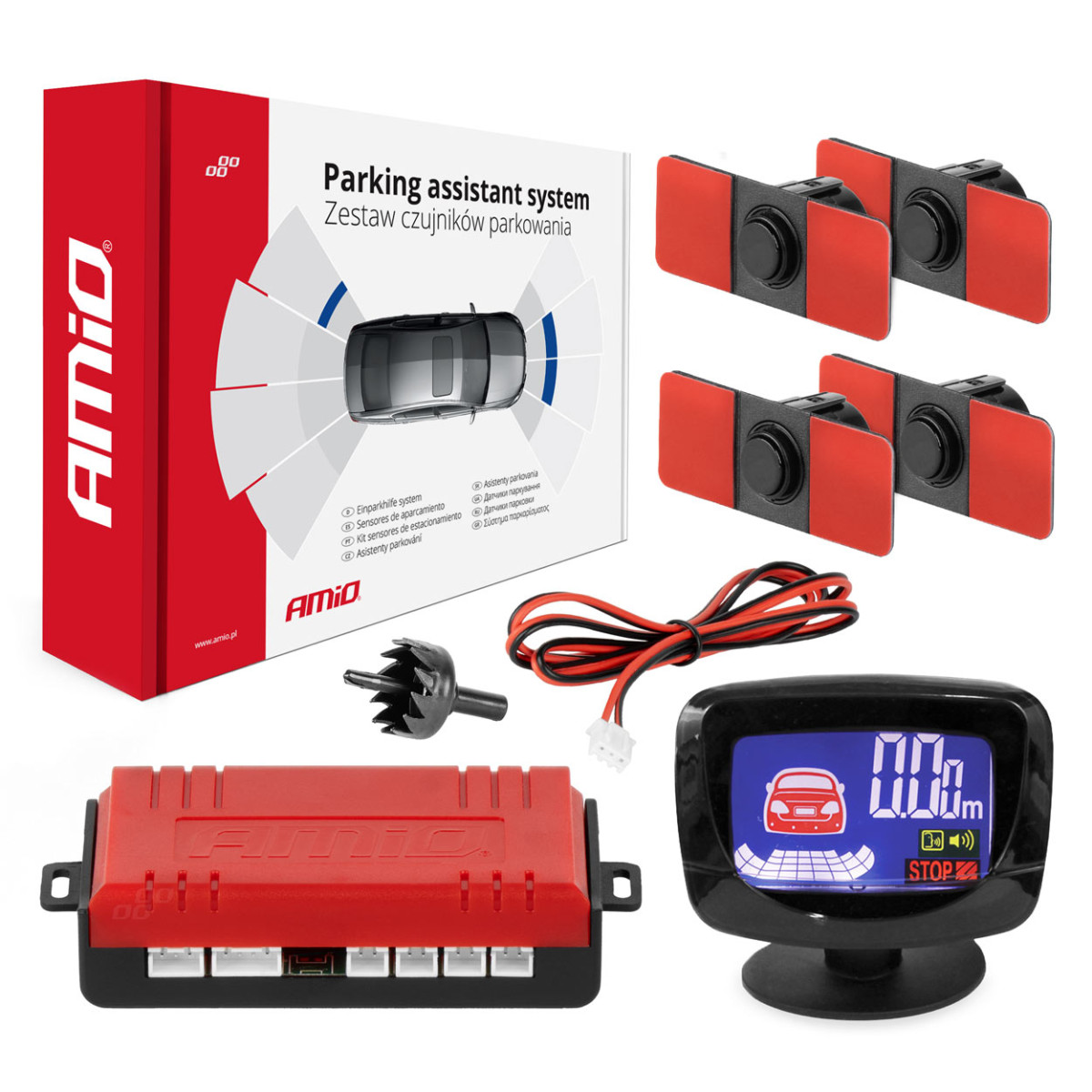 Parking assistance system LED-GRAF, 4 black sensors 16.5 mm, internal installation AMIO-02257