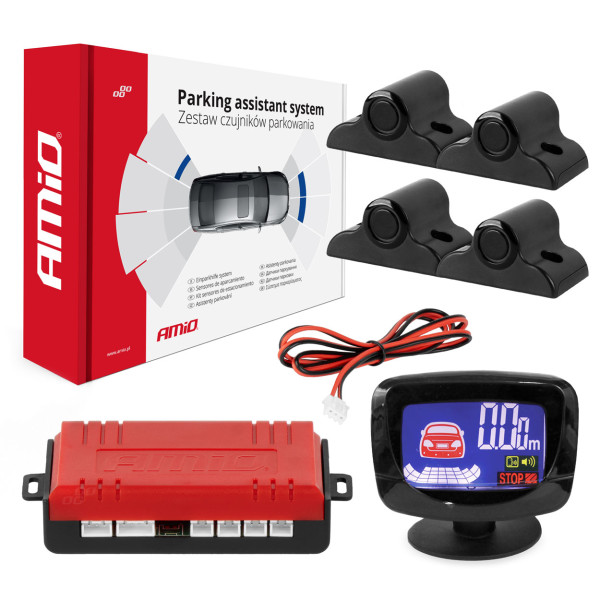 Parking assistance system LED-GRAF, 4 black sensors 19 mm, for trucks AMIO-02280