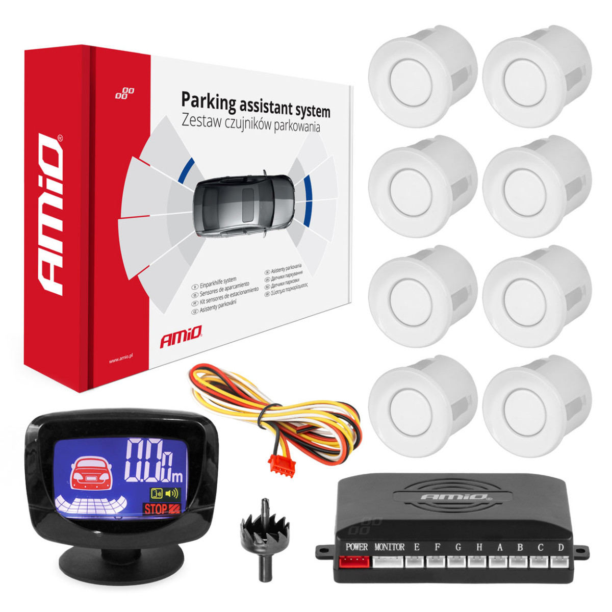 Parking sensor set LED-GRAF, 8 white sensors 22 mm AMIO-01600