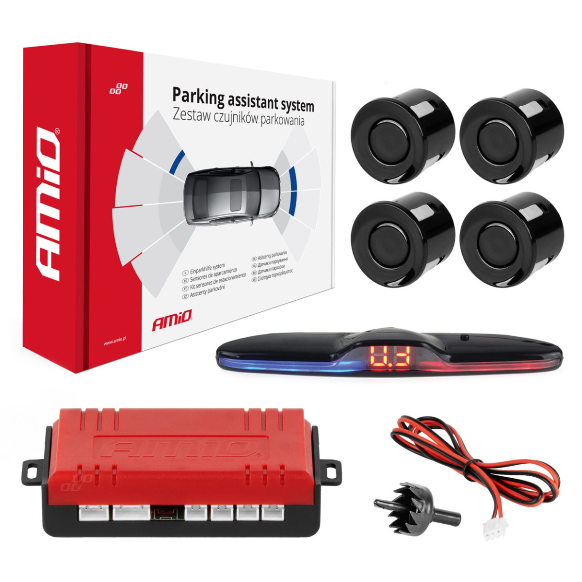 Parking assistance system MAX LED, 4 black sensors 22 mm AMIO-02287