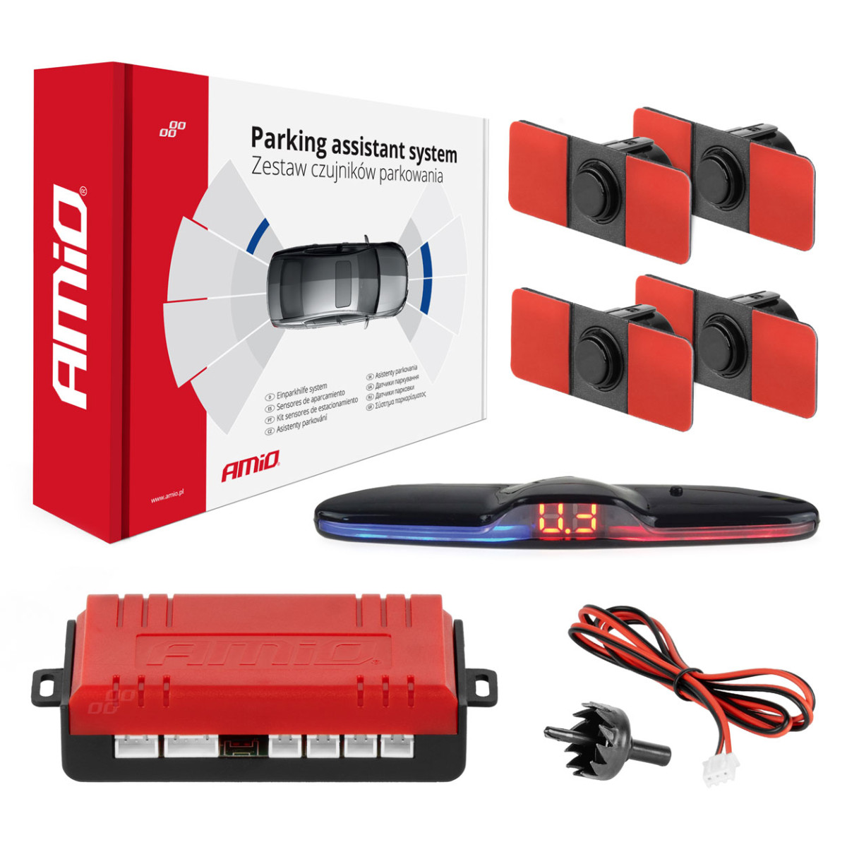Parking assistance system MAX LED, 4 black sensors, internal mounting 16.5 mm AMIO-02291