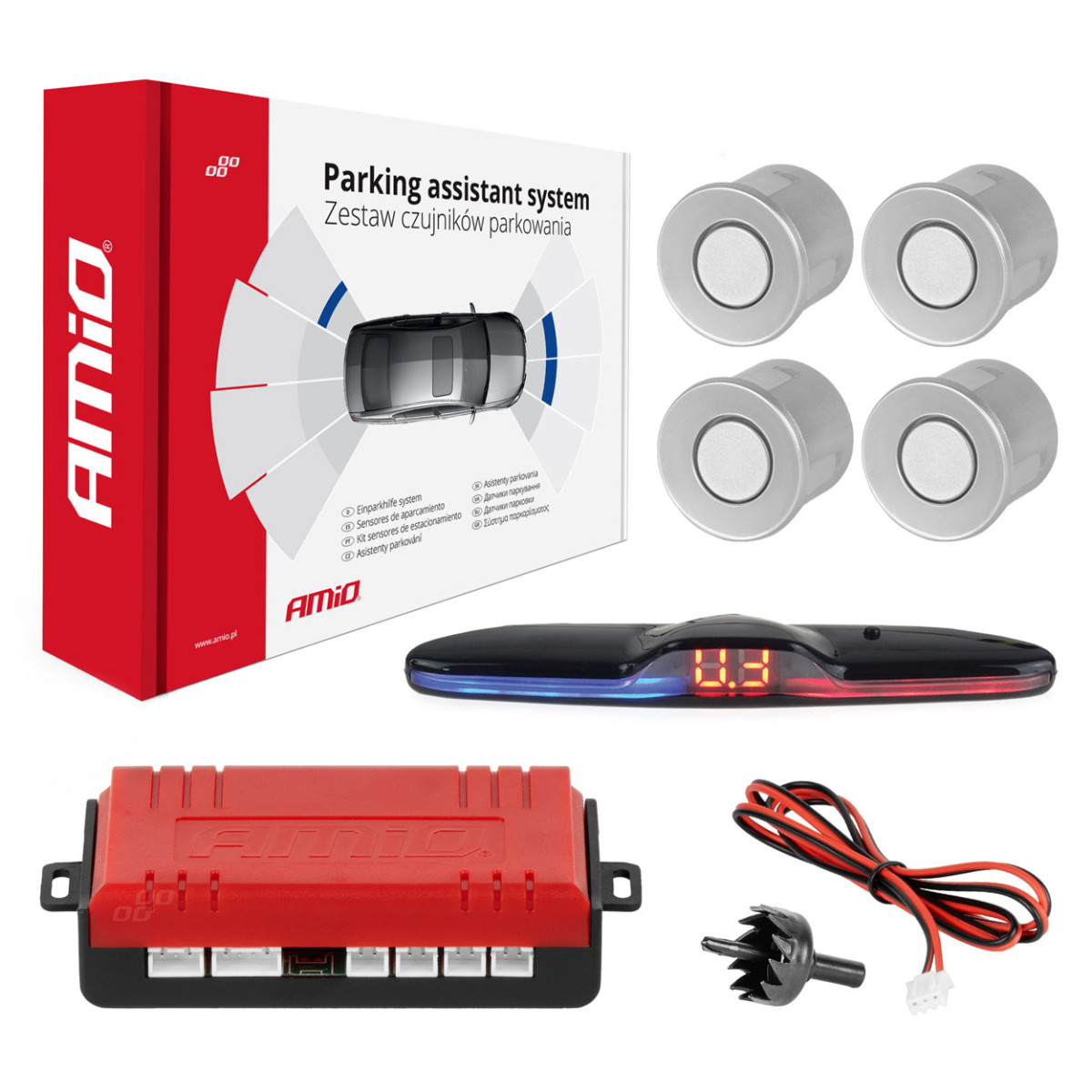 Parking assistance system MAX LED, 4 silver sensors 22 mm AMIO-02288