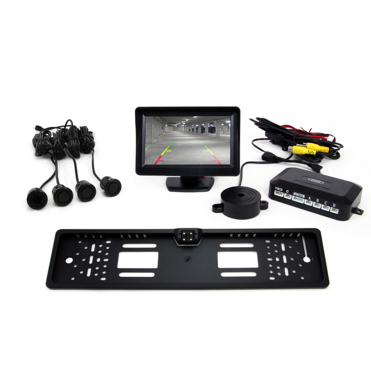 Parking assistance system TFT01 4.3" with CAM-402 LED camera, 4 black sensors GOLD