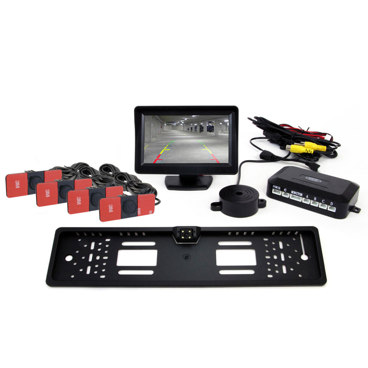 Parking assistance system TFT01 4.3" with CAM-402 LED camera, 4 black sensors, internal installation