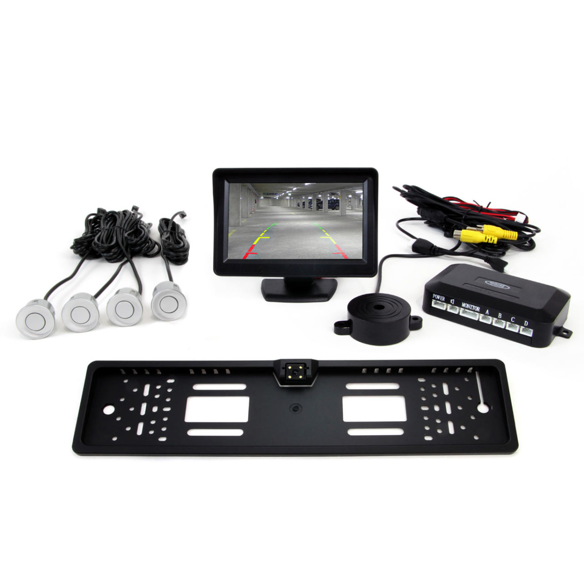 Parking assistance system TFT01 4.3" with CAM-402 LED camera, 4 silver sensors