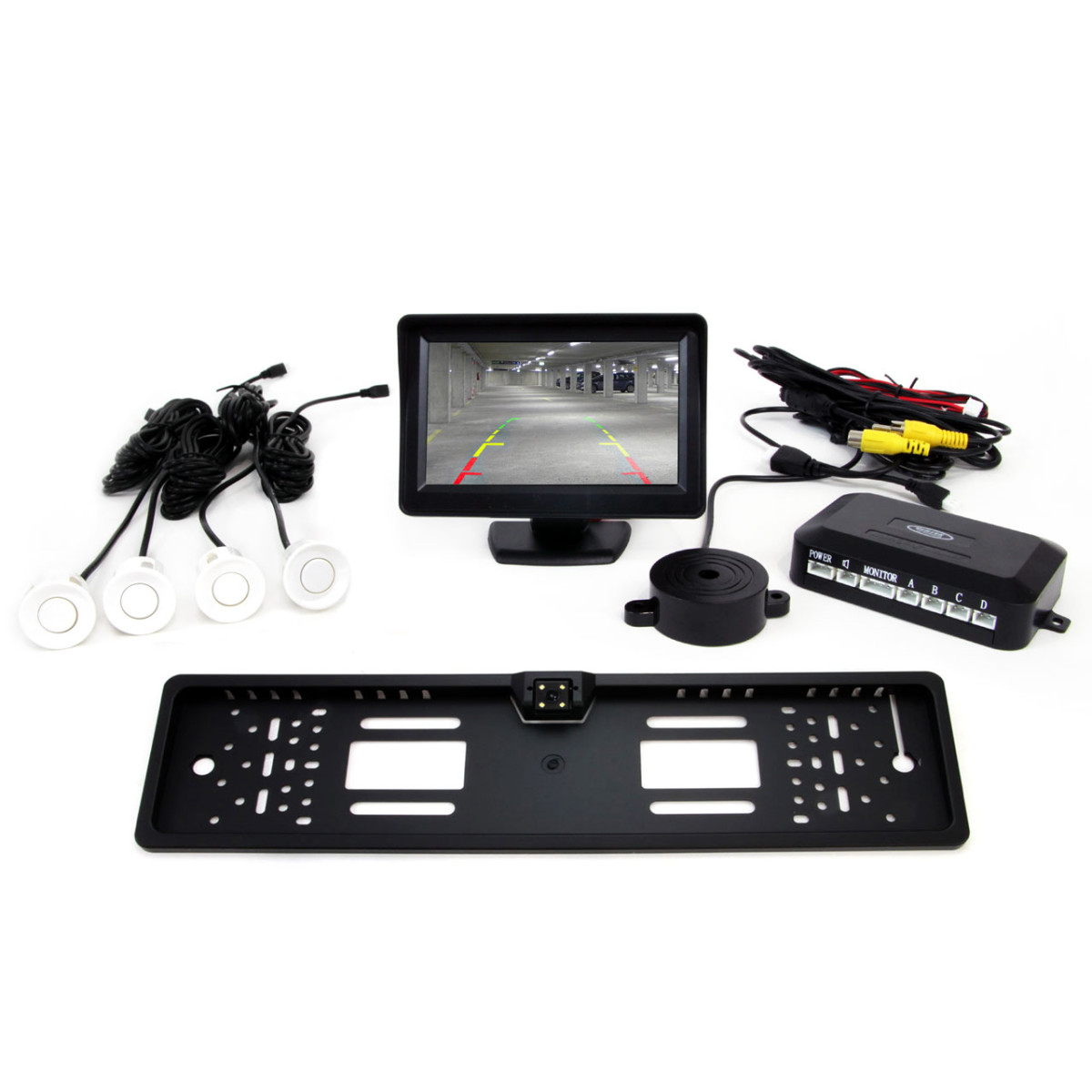 Parking assistance system TFT01 4.3" with CAM-402 LED camera, 4 white sensors
