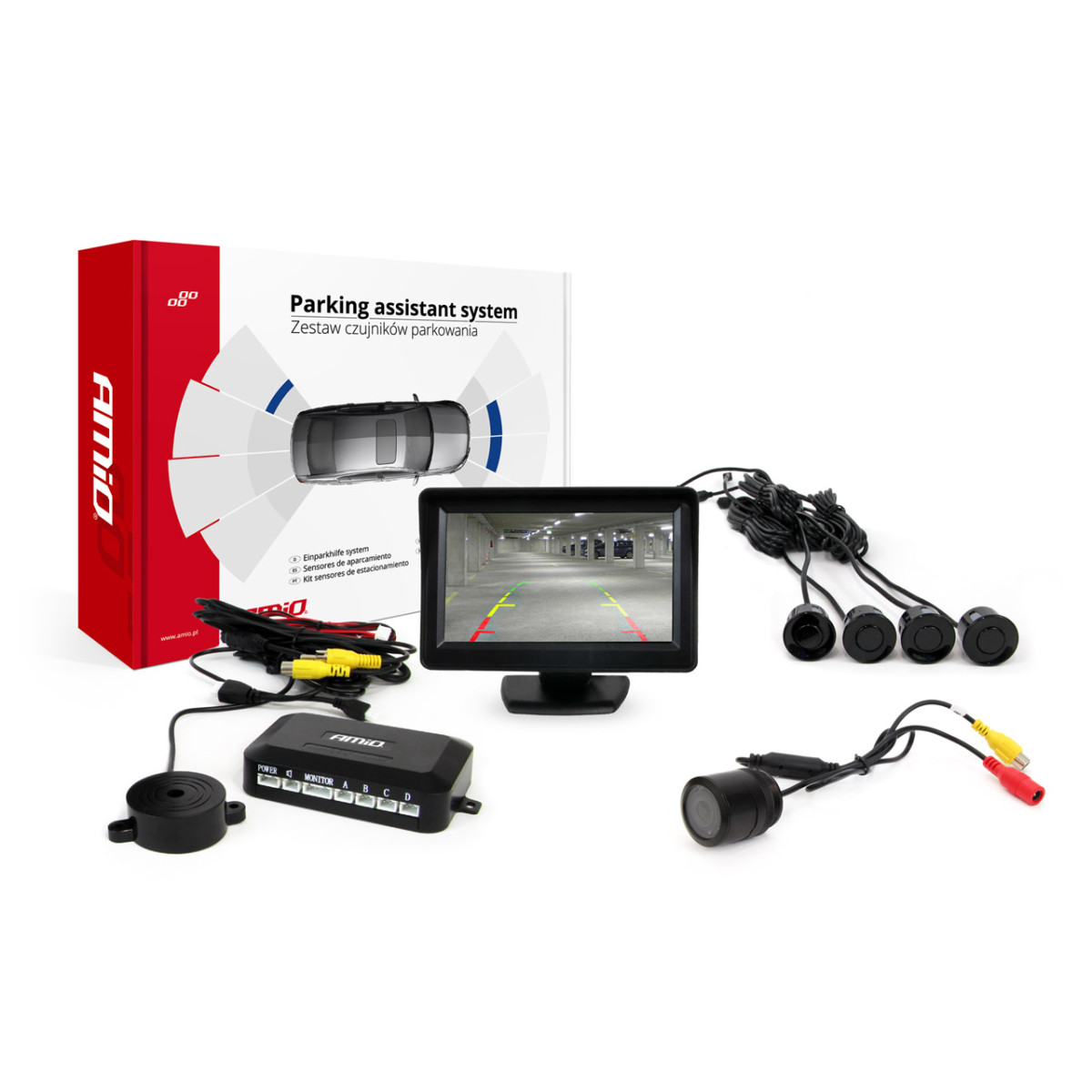 Parking assistance system TFT01 4.3" with HD-301-IR camera, 4 black sensors