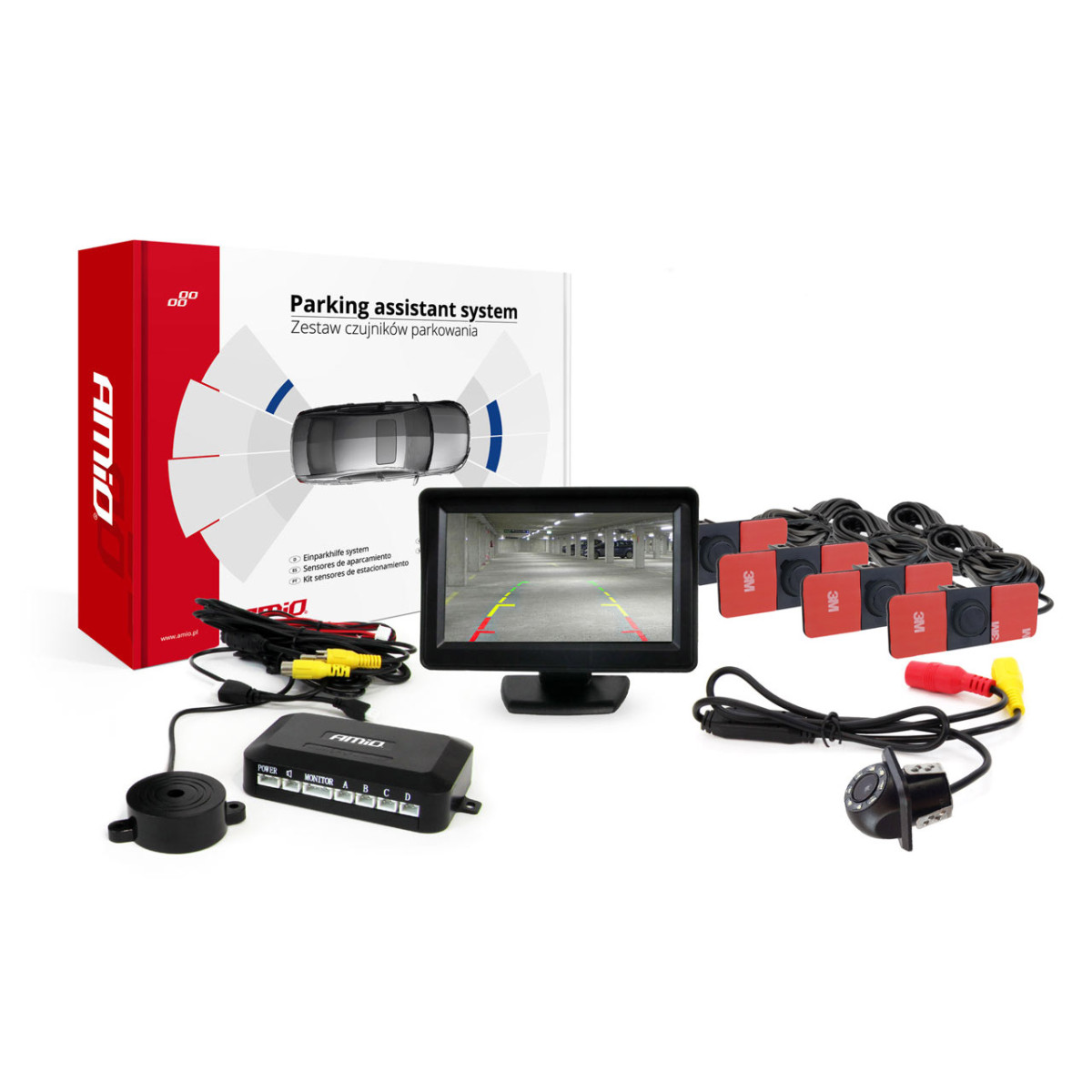 Parking assistance system TFT01 4.3" with HD-305 LED camera, 4 black sensors 28 mm, internal installation