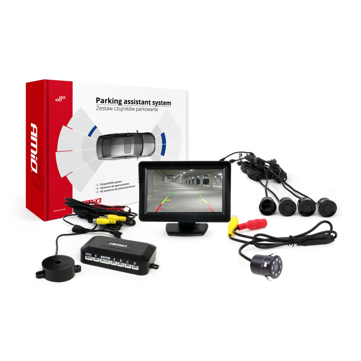 Parking assistance system TFT01 4.3" with HD-307-IR camera, 4 black sensors 22 mm