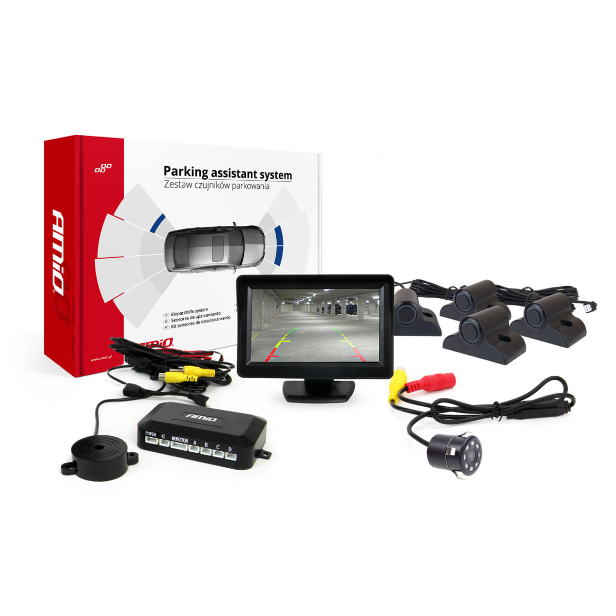 Parking assistance system TFT01 4.3" with HD-307-IR camera, 4 black sensors, for trucks