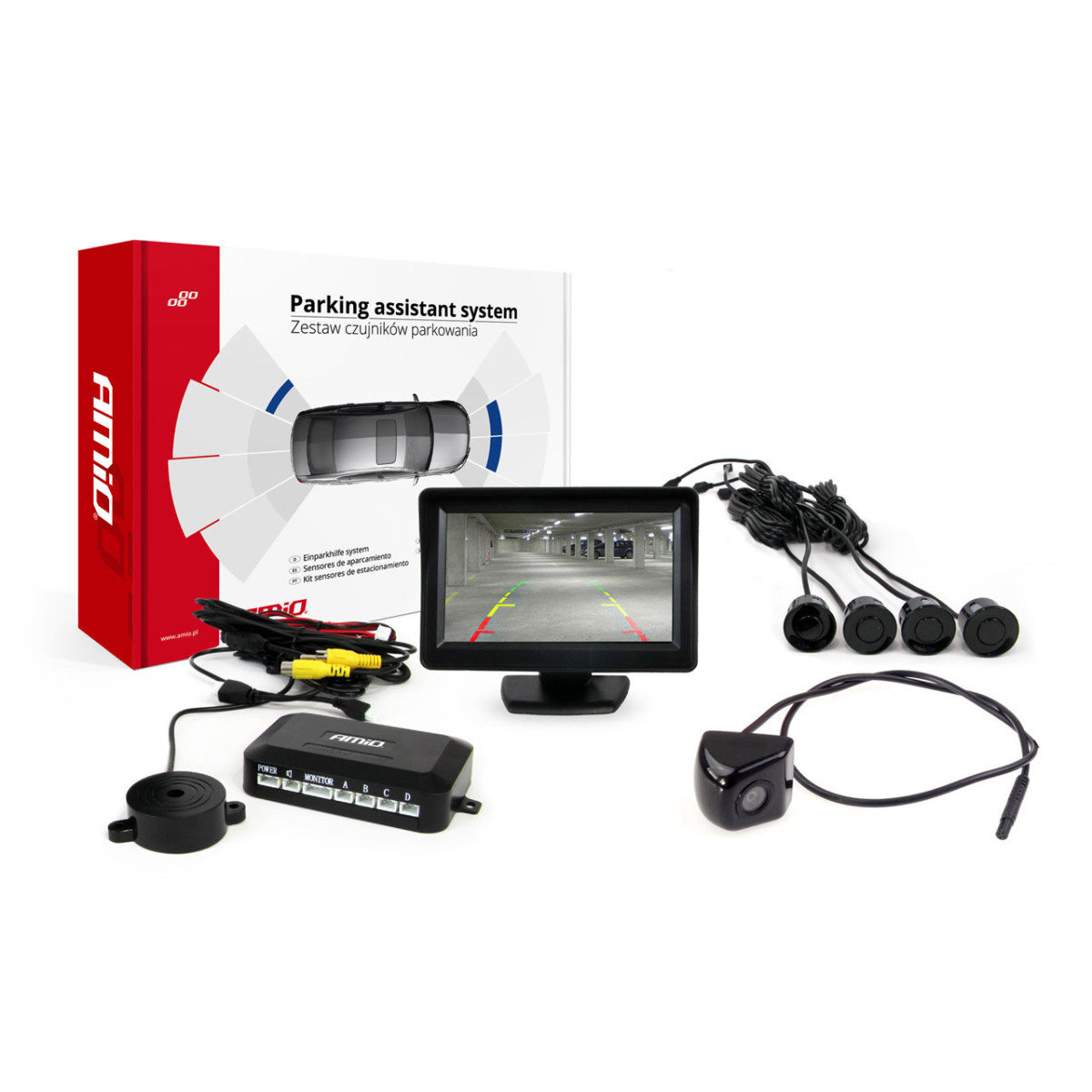 Parking assistance system TFT01 4.3" with HD-310 camera, 4 black sensors