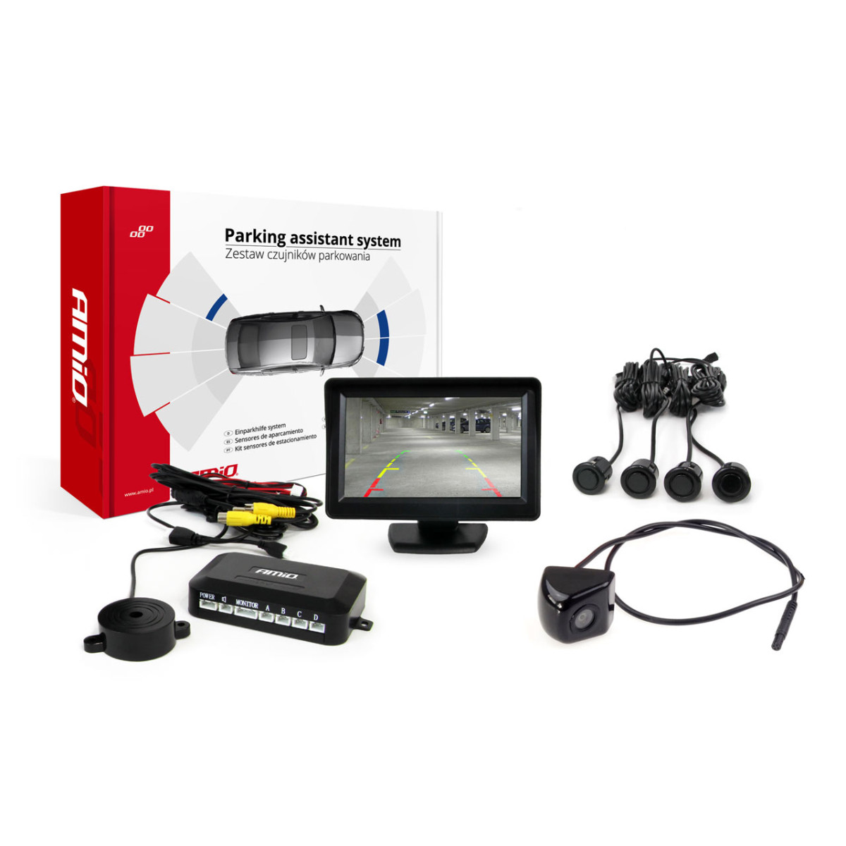 Parking assistance system TFT01 4.3" with HD-310 camera, 4 black sensors GOLD
