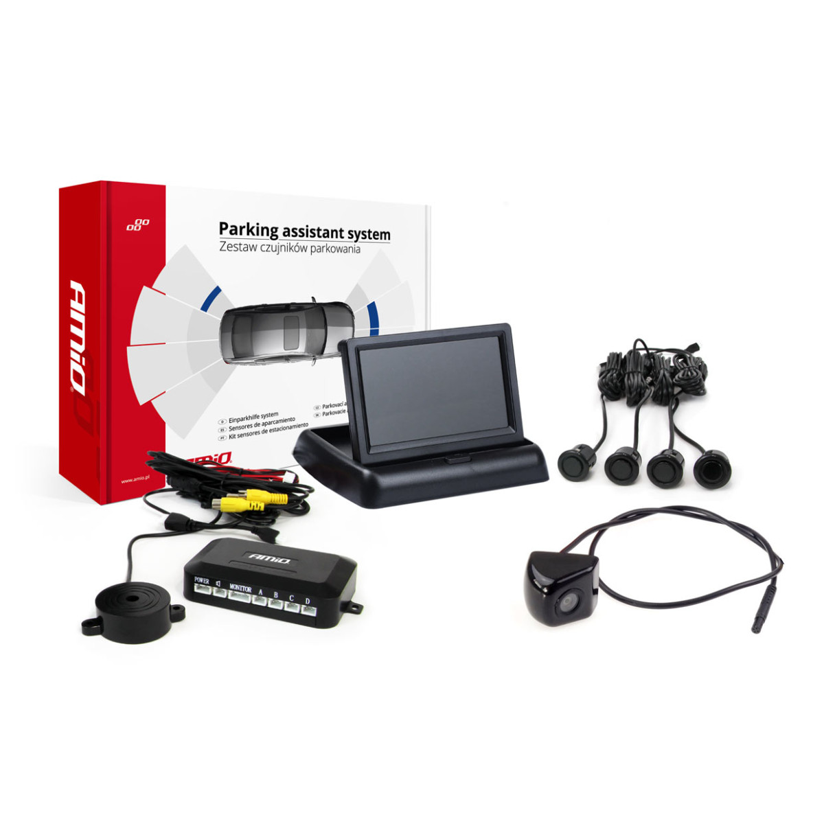 Parking assistance system TFT01 4.3" with HD-310 camera, 4 black sensors GOLD