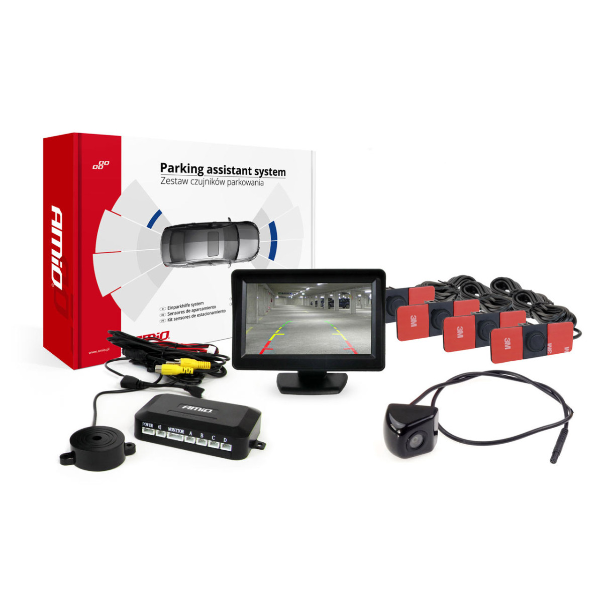 Parking assistance system TFT01 4.3" with HD-310 camera, 4 black sensors, internal installation