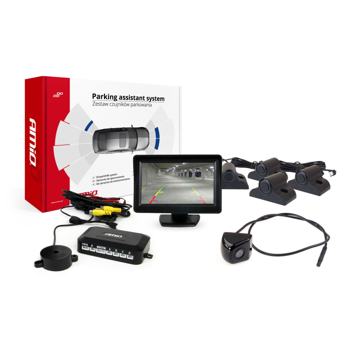 Parking assistance system TFT01 4.3" with HD-310 camera, 4 black sensors, for trucks